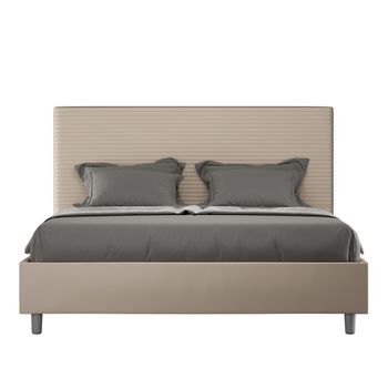 Cama Sin Somier Acolchada 160x190 Cuero Sintético Gris Paloma Focus