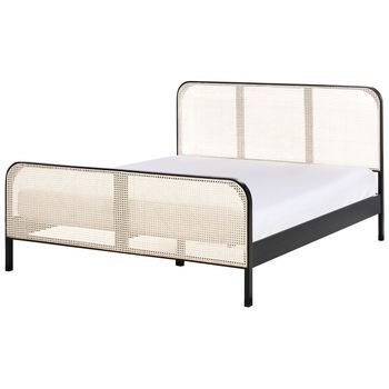 Cama Con Somier Moderna Cabecero Con Trenza Vienesa Madera De Pino Negro 160 X 200 Cm Gonfaron