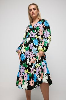 Limited Collection Vestido Negro Floral Escote Cruzado, Mujer Curvy Y Tallas Grandes, Limited Collection