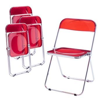 Set De 4 Sillas Plegables Pornainen Transparente 74x46x47cm Rojo [en.casa]