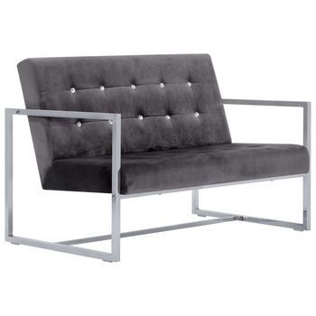 Sofá 2 Plazas | Sofá De Salón | Sofá De Descanso Con Reposabrazos Cromado Y Terciopelo Gris Oscuro