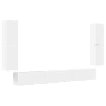 Set De Muebles Para Tv 7 Piezas Madera Contrachapada Blanco Vidaxl