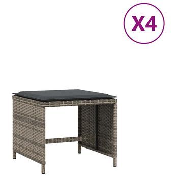 4 Uds Taburetes De Jardín | Otomana De Jardín | Reposapiés De Jardín Con Cojines Ratán Pe Gris 41x41x36 Cm