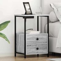mesita de noche 2 uds - mueble de dormitorio - madera y acero - gris sonoma 40x31x60cm