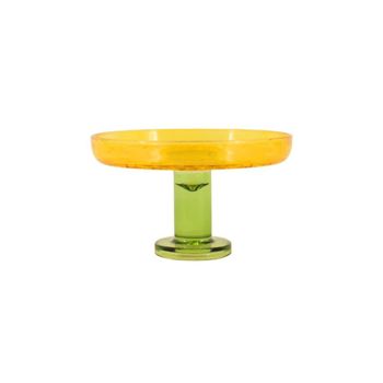 Copa sobre pie bicolor de vidrio tallado 17x10cm