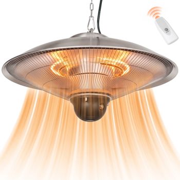 Outsunny Calefactor Exterior de Techo 1010/2210W Estufa de Infrarrojos con Mando a Distancia Ø58,5x33 cm Plata   Aosom España