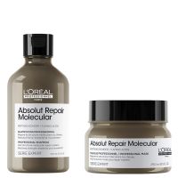 loreal professionnel absolut repair molecular shampoo 300ml and rinse-off mask 250ml set for damaged hair
