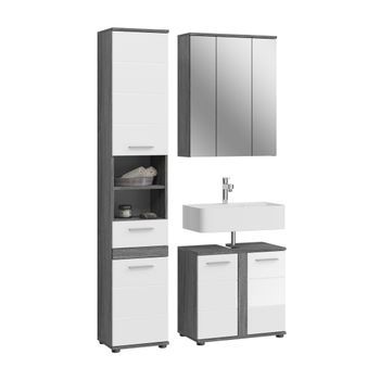 Conjunto De Muebles De Baño William – Gris Oscuro Y Blanco – 114x191x34 Cm