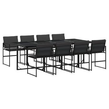 Juego De Comedor De Jardín 9 Piezas Con Cojines Textileno Negro