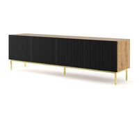 mueble de tv ravenna b 200x42x58 beige negro dorado