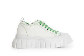 zapatillas deportivas de tejido deshilachado con pespuntes en contraste white/green