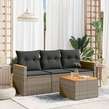 Conjunto De Sofás De Jardín 4 Uds | Mueble Jardin Mesa Y Sillas Y Cojines Ratán Sintético Gris Cfw294631