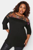 yours top negro bordados florales en canesu mujer curvy y tallas grandes yours