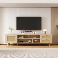 mueble de tv - mueble para salon - tablero de particulas y ratan - roble 160x39x405cm