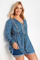 yours blusa boho larga azul de flores mujer curvy y tallas grandes yours