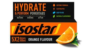 Powertabs efervescentes isostar sabor naranja de hidratacion rapida