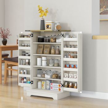 Armario Despensa Cocina De Melamina Mdf Homcom 60x40x104 Cm Crema