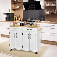 carro rodante isla de cocina con encimera de madera estantes ajustables 2 cajones grandes blanco 122 x 48 x 925 cm
