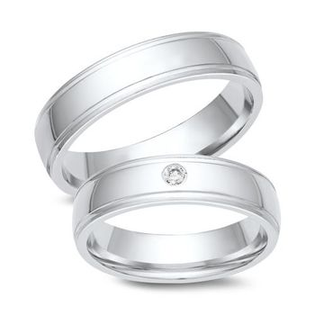 Alianzas 18 quilates oro blanco con diamante