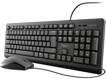 Pack Teclado + Ratón - Trust Primo 23972, Cable, 2 puertos USB, Negro