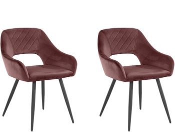 Juego de 2 sillas de comedor tapizadas en terciopelo rosa oscuro
