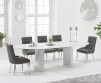 sutton 260cm table white marble with talia faux leather chairs - grey 6 chairs