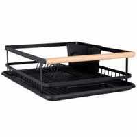 escurridor de platos de acero y madera de haya