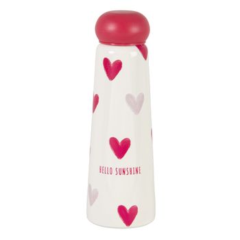 Botella de agua de acero blanco roto con corazones rojos 0,5 L
