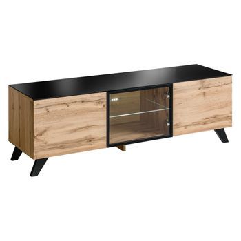 Mueble De Tv Tino. Ideal Para Tu Sala De Estar. Estilo De Tendencia Industrial, Madera, Vidrio Y Metal.