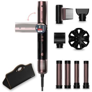 Cepillo De Aire Moldeador Multifunción - 8 Accesorios Y Mango Flexible Airglisse 8in1 Flex Black. 1400w, 110000rpm Cecotec