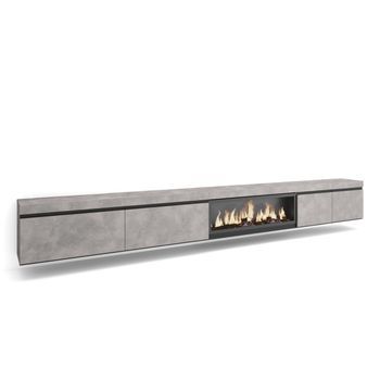 Mueble Tv, Televisión, Muebles De Salón, Almacenaje, 368x45x35, Chimenea Eléctrica Xxl, Colgado, Suspendido, Colgado, Suspendido, Estilo Moderno, Cemento