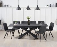 boston 180cm grey stone extending dining table with dexter faux leather chairs - brown 6 chairs