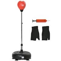 homcom saco de boxeo de pie ajustable de 4 niveles punching ball con base rellenable guantes e inflador o45x132-158 cm negro y rojo   aosom espana