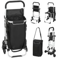 homcom carrito de compra plegable 3 en 1 40 l de aluminio con asiento colapsable bolsa termica 6 ruedas y asa ajustable negro