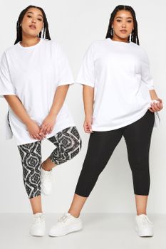 Yours Juego 2 Leggings Capri: Negro Y Estampado Ikat, Mujer Curvy Y Tallas Grandes, Yours