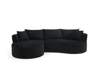 Sofá de compresión 3 plazas - chaise longue izquierda + 2 plazas, diseño curvo, tejido de corduroy suave, portavasos y cojines, envasado al vacío, para salón, hotel, apartamento y oficina - negro