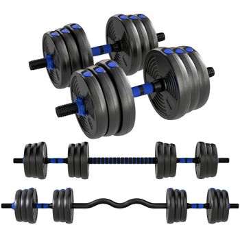 SPORTNOW Kit de Mancuernas Musculación Mancuernas Ajustables 25 kg 3 en 1, Set de Pesas Ajustables con Barra de Extensión Azul