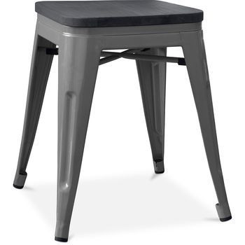 Taburete Diseño Industrial - Madera Y Acero - 46cm - Stylix Gris Oscuro