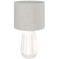 homcom lampara de mesa con base de ceramica y pantalla de lino estilo retro para dormitorio 40w blanco y beige