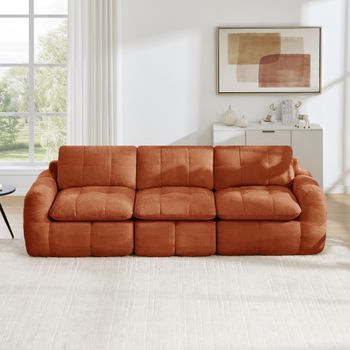 Sofá Modular De 3 Plazas Sin Marco, Chenilla Naranja, Diseño Ergonómico, 264x97x68 Cm