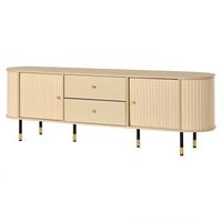mueble tv de 180 cm para televisor de 75 pulgadas puertas correderas y acabado madera natural