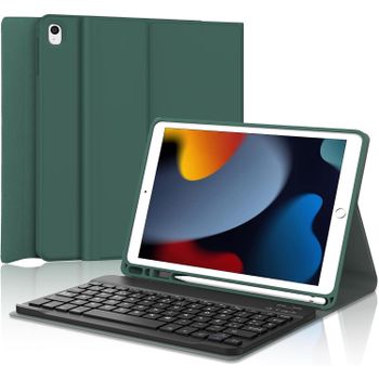 Funda con Teclado Español Ñ compatible para pad 10.2” 9th Gen 2021/8th Gen 2020/7th Gen 2019/ Pad Pro 10.5/iPad Air 3, Carcasa PU Delgada rotectora Delgada con Ranura de Lápiz