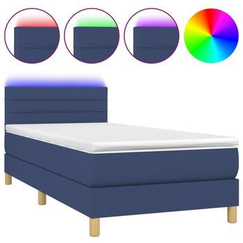 Cama Box Spring Con Colchón Y Led Tela Azul 90x190 Cm Vidaxl