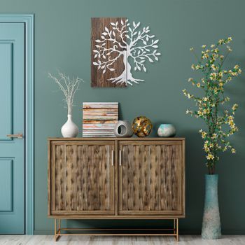 Decoración Pared De Madera Árbol Plata Nogal 58x58 Cm