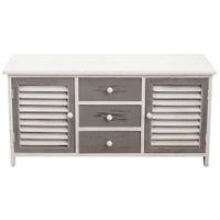 aparador bajo con 3 cajones y 2 puertas en madera blanco y gris