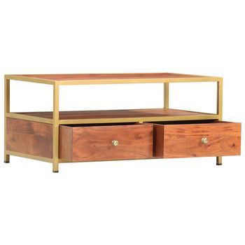 Mesa De Centro 90x50x40 Cm Madera Maciza De Acacia Con Acabado Marrón Miel - Marrón