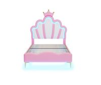 cama infantil 90x200cm con led - cama princesa con cojin de piel sintetica - rosa