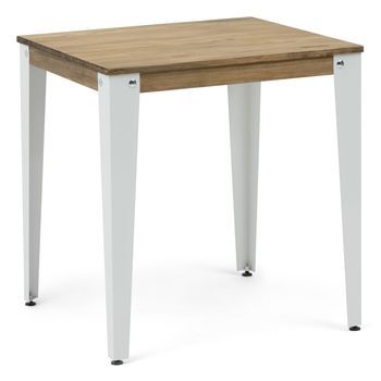 Mesa Lunds Cuadrada 90x90x75cm Blanca En Madera Maciza De Pino Acabado Vintage Estilo Industrial Box Furniture