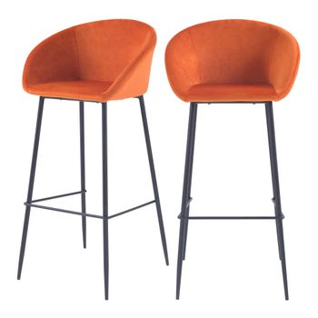 Set de 2 sillas de bar de terciopelo naranja 75 cm