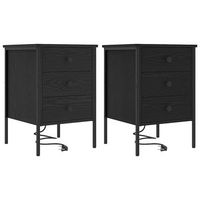 pack 2 uds mesita de noche  armario de noche  mesa de noche con cajon roble negro 42 x 41 x 61 cm